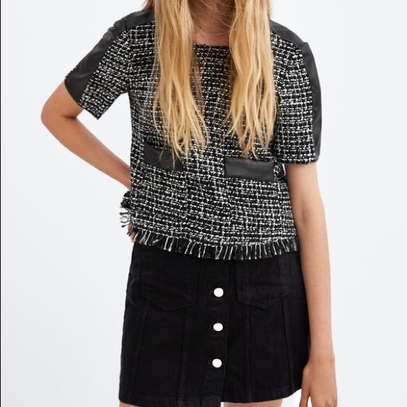NWT Zara trf collection Tweed Fringed Top - Picture 2 of 6